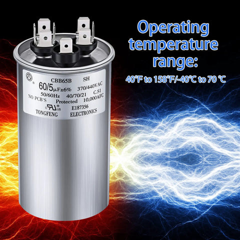 60/5 MFD Run Capacitor For AC Motors And HVAC Systems 370 To 440V CBB65 Direct Replacement with operating temperature range