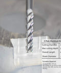 Close-up of Pro Grade One Quarter Inch End Mill For Aluminum With Three Flutes CNC Spiral Router Bit Upcut Extra Long Four Inches