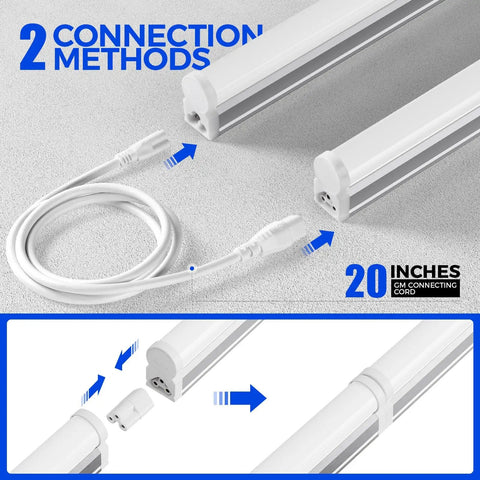 T5 4 Foot LED Shop Light Kit With 2200 Lumens 5000K Daylight White 20W Crazy Bright Ceiling And Under Cabinet Lights connection methods