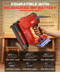 Built Tough 18 Gauge Cordless Brad Nailer And 2 In 1 Electric Stapler For Milwaukee 18V Batteries held with battery options shown.