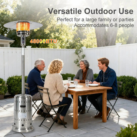 Powerful 48000 BTU Outdoor Patio Heater With Wheels And Cover Propane Stainless Steel Burner Easy Ignition And Adjustable Heat