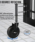 Heavy Duty 5 Inch Spring Loaded Gate Wheel Caster With Side Brake And Automatic Height Adjustment Built For No Sweat 360 Degree Swivel on a fence gate