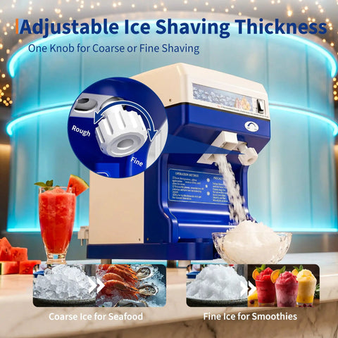 Pro Grade Ice Shaver Crusher With 300 Lbs Per Hour Capacity 500W Tabletop Snow Cone Machine 4.41 Lbs Hopper control knob