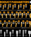 Image showing various connectors and terminals with specifications for Spade Terminal Crimping Tool Kit For AWG 24-14 Wire.