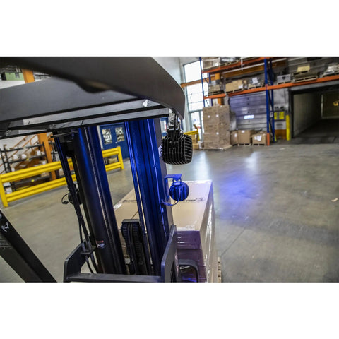 Hot Blue LED Pedestrian Warning Light For Forklifts Pumps Out 400 Lumens Of Straight Up Visibility To Keep Your Crew Safe From Blind Spots Boasting No Hassle IP69K Rated Aluminum Housing And Gritty Polycarbonate Lens For Serious Durability