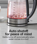 1.7 Liter Glass Electric Kettle with Double Wall Cordless Serving Auto Shutoff and Boil Dry Protection on kitchen counter