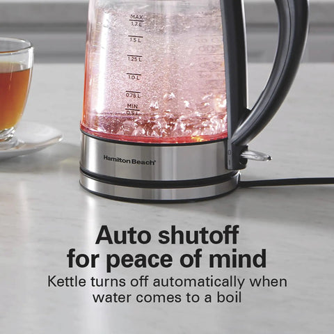 1.7 Liter Glass Electric Kettle with Double Wall Cordless Serving Auto Shutoff and Boil Dry Protection on kitchen counter