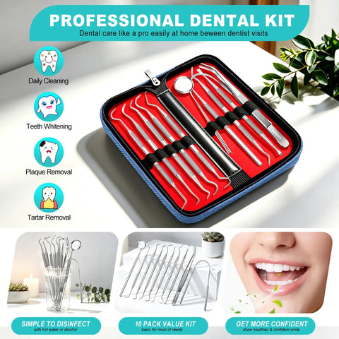 10 Pack Dental Tools Set For Home Use Pro Level Plaque Removal With Mirror Tweezers Tongue Cleaner Various Tooth Scrapers And Dental Picks