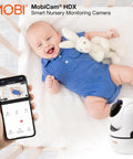 1080P HD WiFi Pan Tilt Indoor Security Camera with night vision and motion detection monitoring a baby in a crib, two pack