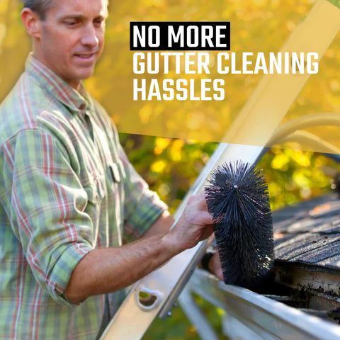 Man installing 5.25-Inch Gutter Guard Brush Inserts Kit, 120 Feet Of DIY Leaf Filter For 6-Inch Oversize Gutters, No Tools Needed