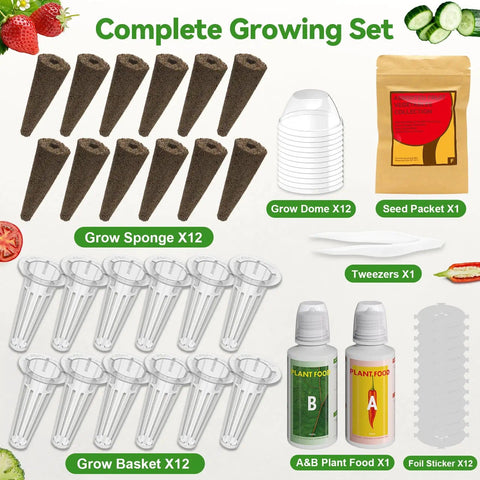 All In Seed Pod Kit For AeroGarden iDOO And Ahopegarden Systems With Seven Heirloom Varieties, sponges, domes, baskets, and plant food