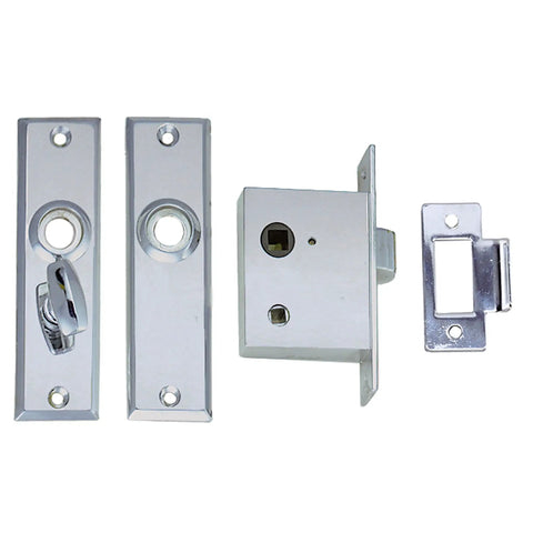 Marine Life Mortise Latch Set Universal Fit Chrome Finish built for boats and wet environments, components laid out