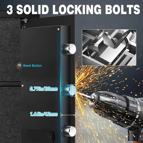 Close-up of 1.6 Cuft Home Safe Box With Fireproof Waterproof Bag Anti Theft Digital Keypad Smart Alert System showing locking bolts.