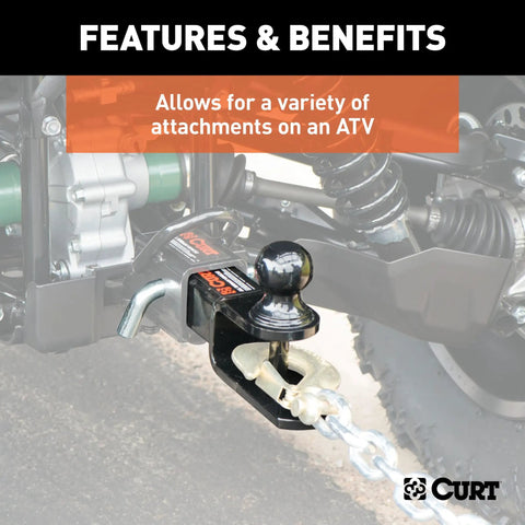 3 In 1 ATV Hitch Ball Mount For 2 Inch Receivers With 2 Inch Ball Five Eighth Inch Hole And Clevis Pin on ATV tow setup