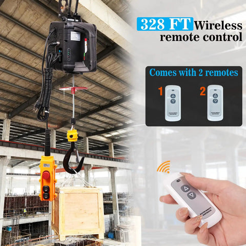 All In One Beefed Up Electric Hoist Winch 1100 Lb Portable With Double Hooks And Wireless Remote 110V lift in warehouse