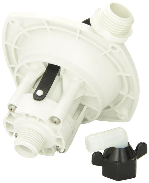 Pressure Reducing Valve For City Water Entry, Wall Mount, White Gel Finish, Model 18302918, side view, easy install, black connector
