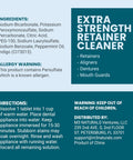 Instruction label for Extra Strength Retainer And Denture Cleaning Tablets 8 Month Supply with ingredients and warnings.