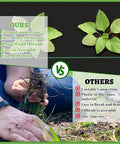 Comparison of durable Garden Weed Barrier Fabric vs. alternative product with weak connection, featuring rooted plants.