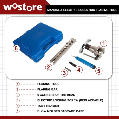 Manual And Electric Eccentric Flaring Tool Pro Grade With Nine Dies For Eccentric Flares On Copper Tubing in storage case