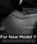 Heavy Duty Kickproof Console Guard For Tesla Model Y Juniper And Model 3 Highland Custom Fit Shield No Trim Needed Quick Snap Install, black anti-kick pad view.