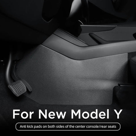 Heavy Duty Kickproof Console Guard For Tesla Model Y Juniper And Model 3 Highland Custom Fit Shield No Trim Needed Quick Snap Install, black anti-kick pad view.