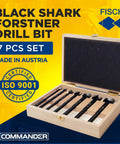 Tough As Nails Forstner Drill Bit Set Forged Steel Center Points For Hella Smooth Woodworking And Precision Hole Drilling One Quarter To One Inch Seven Piece Pro Kit in wooden case.
