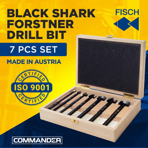 Tough As Nails Forstner Drill Bit Set Forged Steel Center Points For Hella Smooth Woodworking And Precision Hole Drilling One Quarter To One Inch Seven Piece Pro Kit in wooden case.