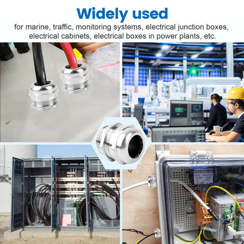 Heavy Duty Four Pack Nickel Plated Copper Waterproof Cable Glands IP68 Built To Last Adjustable Glands installed in various settings