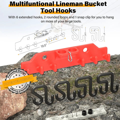 Bucket Truck Hook Organizer And Lineman Tool Board With Six Extended Hooks And Two Rounded Loops, Patented Design, outdoor