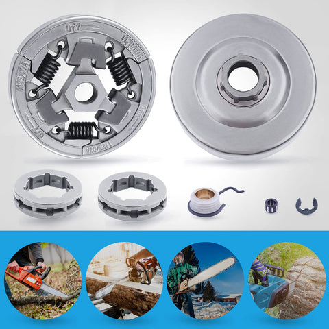 Three Eighths Inch 7T Clutch Drum Rim Sprocket Kit For Stihl MS361 MS440 MS461 MS460 044 046 Chainsaw Replacement displayed with components