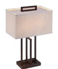 Farren Table Lamp With Built In Dual Outlets, Dark Bronze Metal Frame And Rectangular Off White Fabric Shade, 26.5 Inch Tall Modern Industrial Style Lighting For Living Room Or Bedroom