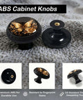 4 Pack Golden Butterfly Cabinet Knobs With Matte Black Base, Elegant Floral Accents And Rhinestone Details for kitchen use
