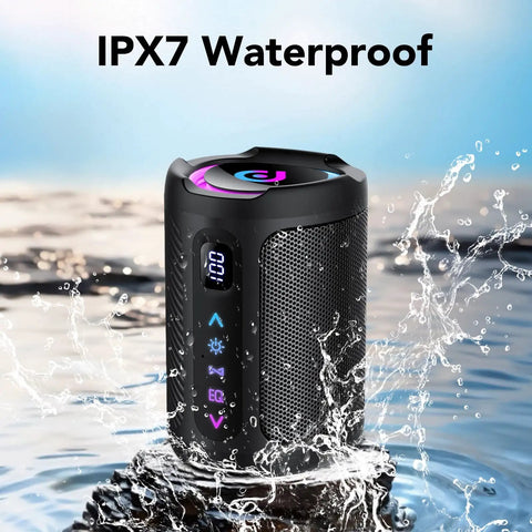 Portable Bluetooth Speaker With LED Light, Outdoor Waterproof Speaker With IPX7 water splashes, Bluetooth 5.4, 15 Hour Playtime
