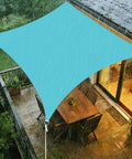 Lake Blue 9 Foot 9 Inch By 9 Foot 9 Inch UV Blocking Waterproof Shade Sail Rectangle Awning over a rainy patio.