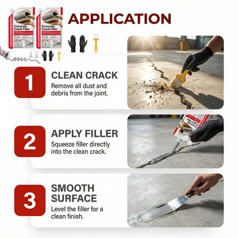 Two Pack 2.2 Pound Grey Concrete Crack Filler Self Leveling Sealant application steps for driveways patios sidewalks garages basements