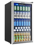 Mini Bev Fridge 130 Can Capacity Glass Door Cooler For Home Bar Office With Digital Temperature Control and Adjustable Shelves