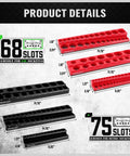 Six Piece Magnetic Socket Organizer Set For Metric And SAE Drives, Holds 143 Sockets In Red And Black Magnetic Trays, Sizes Labeled