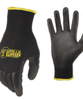 Never Slip Maximum Grip All Purpose Work Gloves For Men With Polymer Palm Coating Superior In Wet Dry And Oily Conditions Medium Size Pack Of 25 Pairs In Black And Yellow showing palm and back view