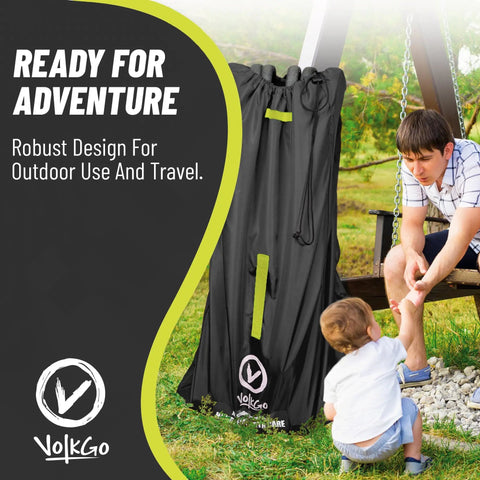 Extra Large Stroller Travel Bag With Padded Backpack Straps For Air Travel next to swing set in outdoor setting