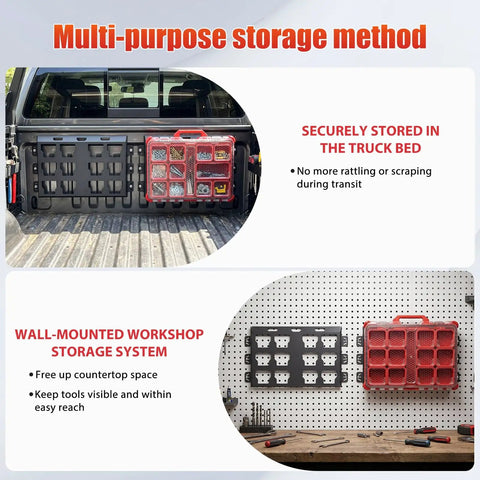 2 Packout Mounting Plates With 100 Lb Load Capacity Heavy Duty Metal Base in truck bed and workshop