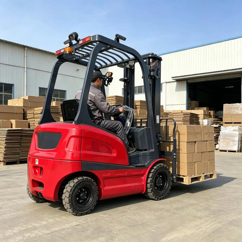 Badass Low Noise Electric Forklift Heavy Duty Pallet Lifter Truck For Warehouse Logistics moving a pallet of boxes outdoors.