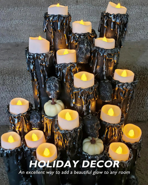 72 Pack Flickering Flameless Tea Lights LED Candles Battery Operated With Over 200 Hours Run Time for holiday decor setup