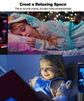 Two scenes of children relaxing with Bubble Fish Lava Lamp With LED Lights Color Changing Aquarium Night Light Featuring Four Artificial Fish.