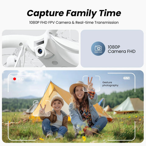 Dope RC Drone For Kids And Adults With 1080P HD FPV Camera Real Time Video Via App LED Lights in focus with smiling family outdoors