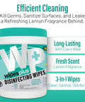 Bleach-Free Lemon Scent Disinfecting Surface Wipes Canister, 240 Count, 3-In-1 Cleaner That Kills Ninety Nine Point Nine Percent Germs