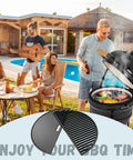 18 Inch Half Moon Cooking Grate And Reversible Griddle For Kamado Joe Classic I II III Large Big Green Egg Vision Grill B11N1A1 Y2A VGKSS-CC2 Stand Alone Solo Stove Grill Heavy Duty Outdoor Kitchen Accessory shown in outdoor BBQ setting
