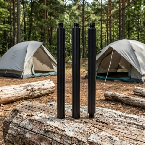 Heavy Duty Black Industrial Connector Lamp Post Kit 40cm Rod Tube Shaft With 1/4 Threaded Ends For Secure DIY Craft Rebuilding displayed outdoors.