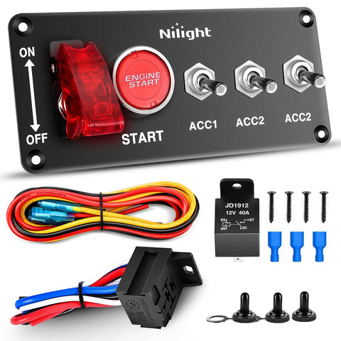 5 In 1 Rocker Switch Panel With Engine Start Button And Relay Harness, 12V LED Toggle Switches For RV, Truck, Car, Boat, Marine