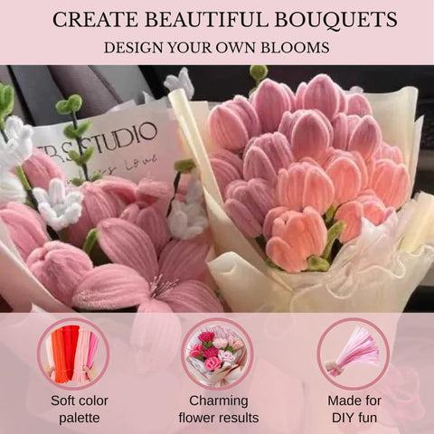 Ultimate Pipe Cleaner Flower Kit With 700 Piece DIY Bouquet Craft Set With Chenille Stems, Tools, Tutorials, And Supplies