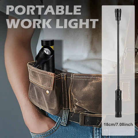 LED Work Light With Magnetic Gooseneck, 500 Lumen Brightness, shown in a pocket, 7.08-inch waterproof flashlight for workbench
